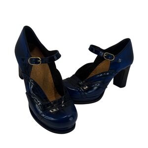 Chie Mihara Mary Jane Heels Navy Blue Black Leather Wingtip Brogue 36 Spain